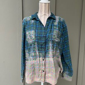Bleach Splattered Button Down Flannel Shirt